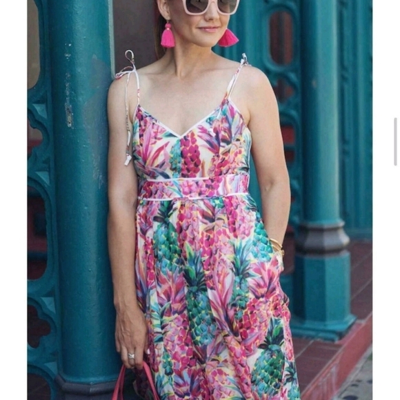 J. Crew NWOT Painted Pineapple Print Speghetti Strap Midi Dress Size 4 Women's - Picture 5 of 13